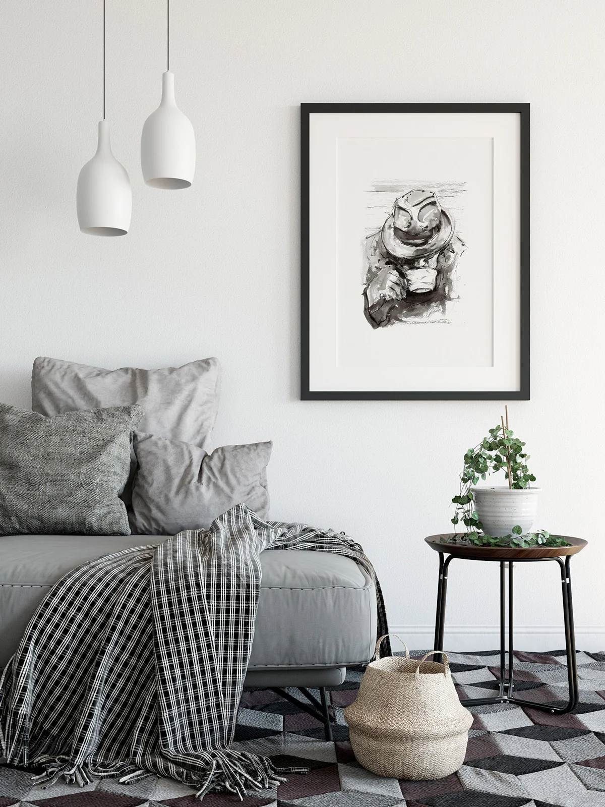 ‘Man with Tea’. Fine Art Print by Artist, Dana Trijbetz. Original Ink Painting made as a Giclée Print on 100% Cotton Paper. Image 3 of 4.jpg
