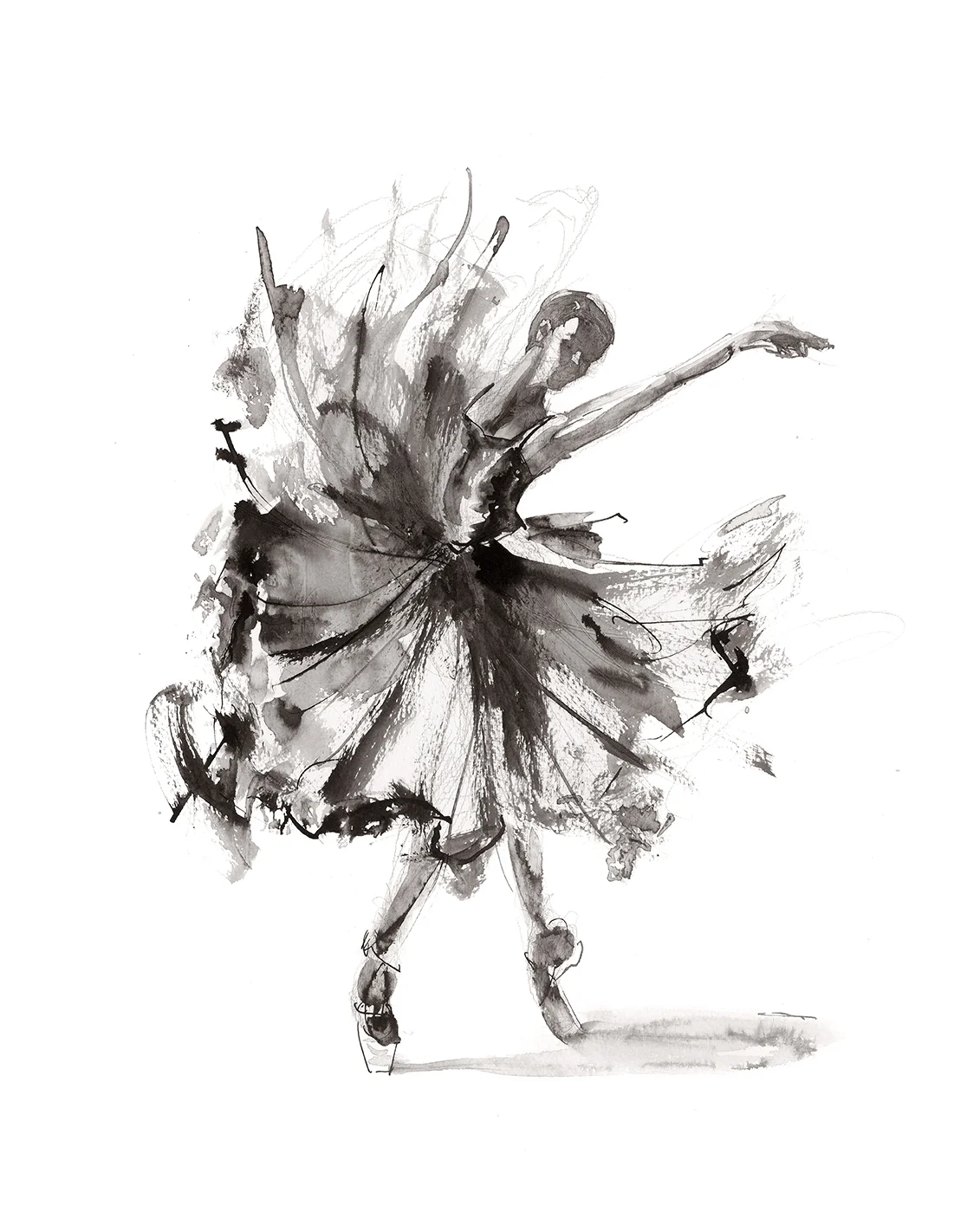 ‘Release’. Fine Art Print by Artist, Dana Trijbetz. Ballet Dancers Collection. Original Ink Painting made as a Giclée Print on 100% Cotton Paper. Image 2 of 3.jpg