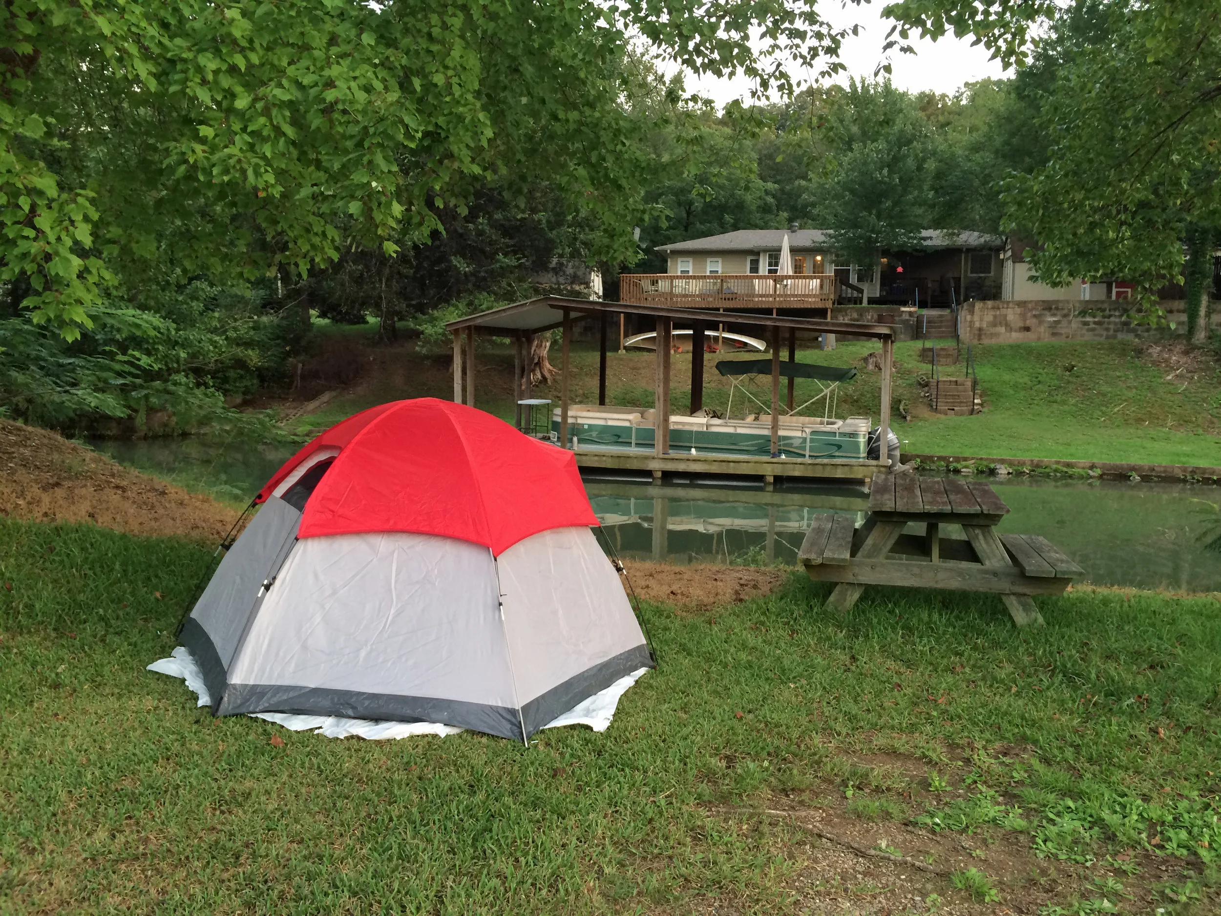 A pretty water view but not the ideal campsite. While eating my leftovers for breakfast at the picnic table, a mother duck chased a water moccasin away from her ducklings in the water right next to me. This was my first night camping on this road trip.
