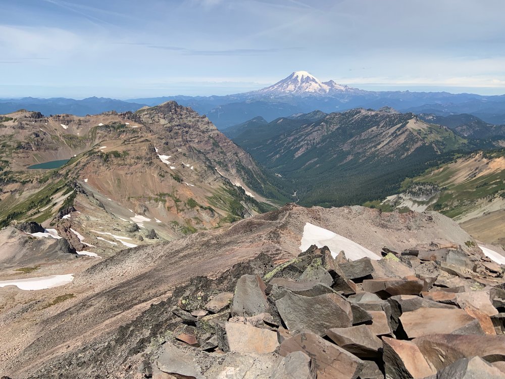 view of Rainier from the top of Old Snowy Mountain