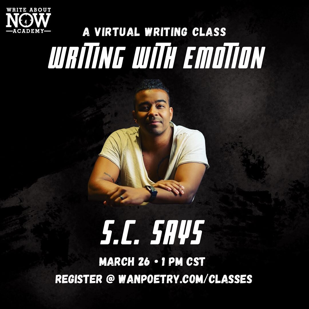 Write what you feel and create a new poem with us in class this month 🥰

THIS MONTH&rsquo;S WORKSHOP: Writing with Emotion w/ S.C. Says

&ldquo;In this workshop we will focus on crafting a rich emotional arc to create pieces that not only tell a mov