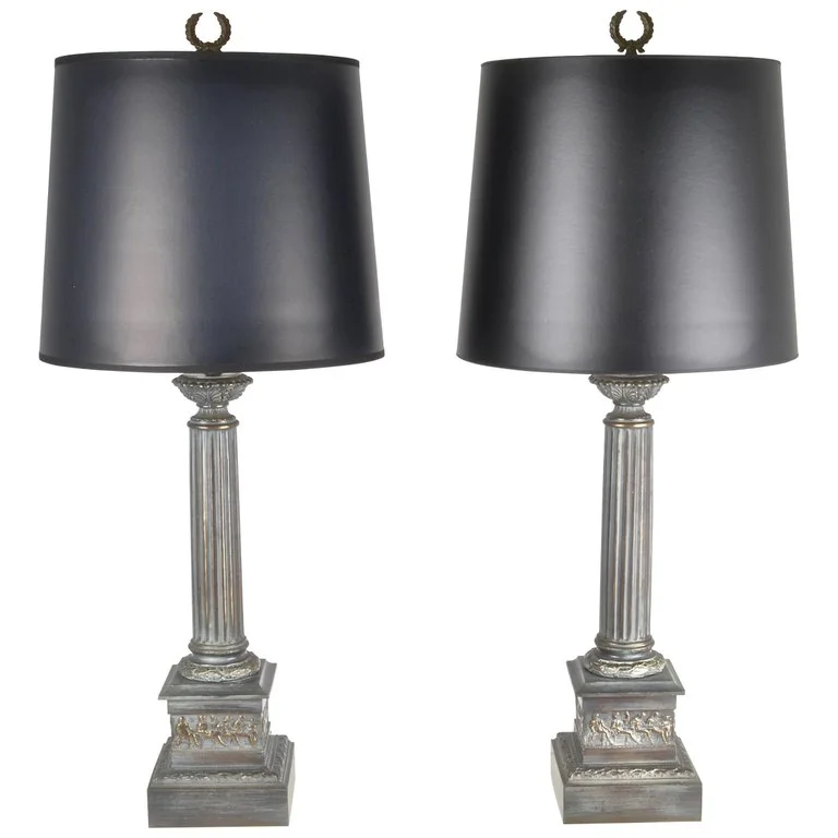 Pair of Neoclassical Column Lamps, USA, circa 1950s