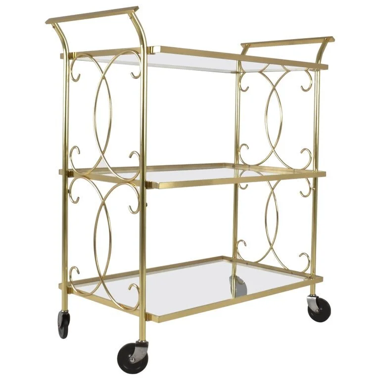 Brass Drinks Cart with Decorative Scroll Work