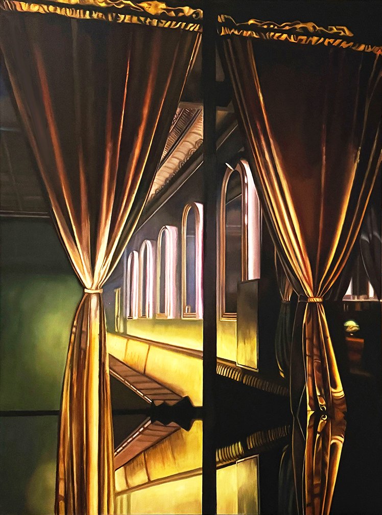   Oakland Bar I   Oil on hardwood panel  40” x 30”  2025 