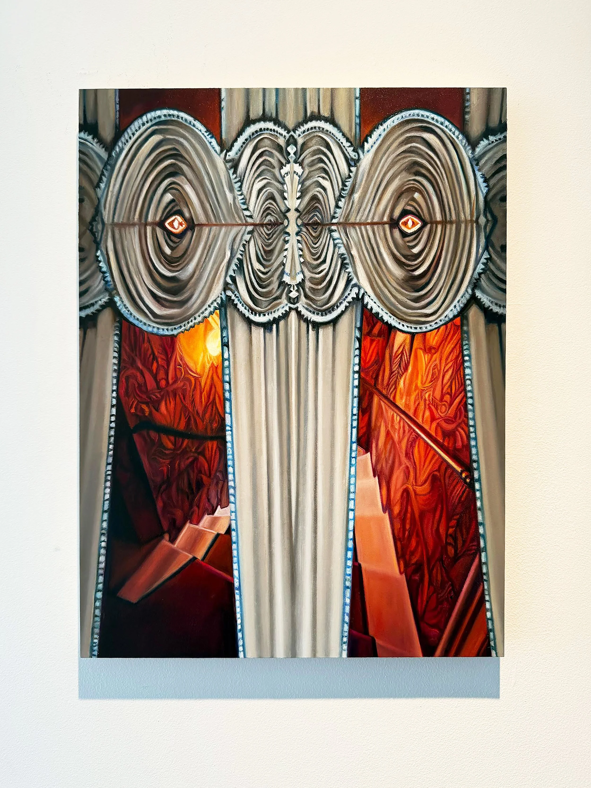   Silver Coil over Red Staircase   Oil on hardwood panel  16” x 12”  2026 