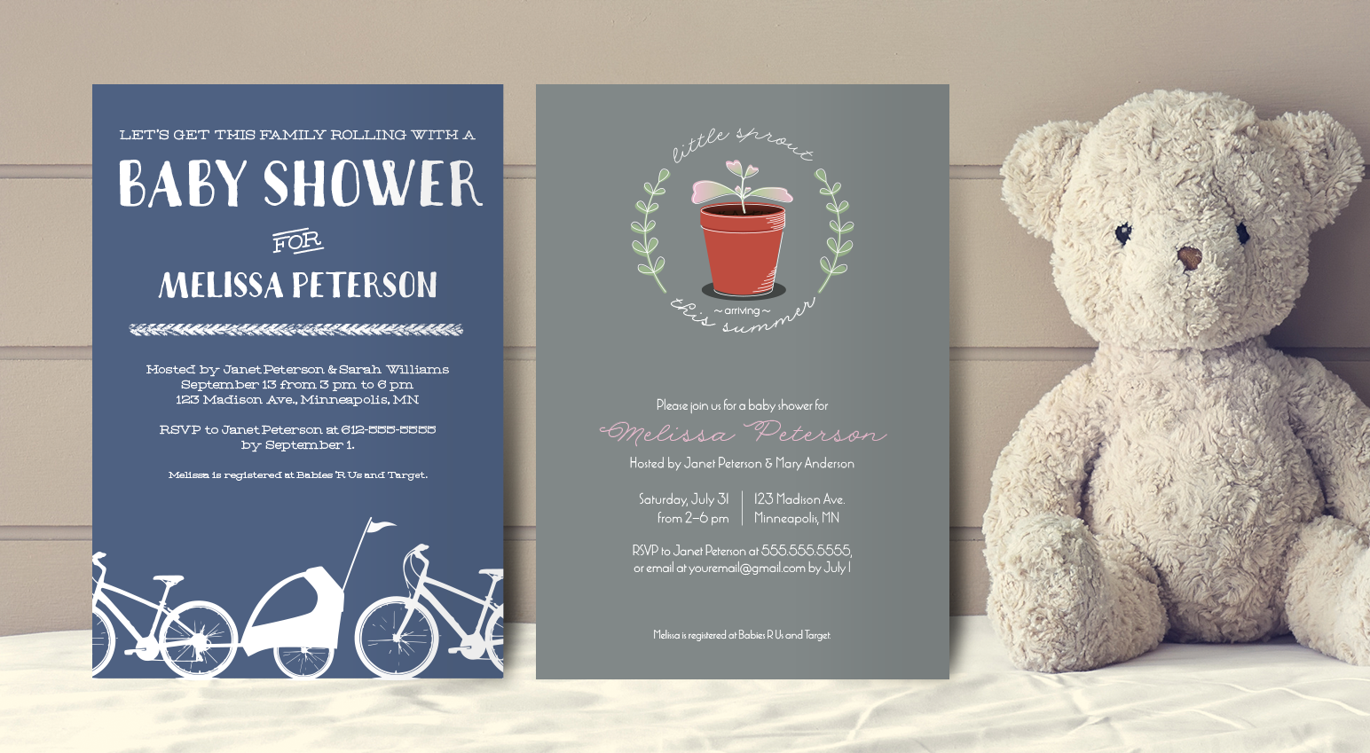 Print-on-demand baby shower invitations
