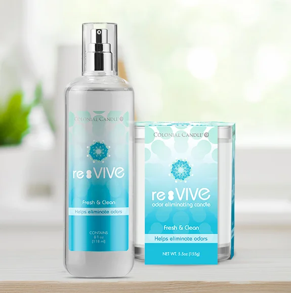 Re:VIVE room spray and candle packaging