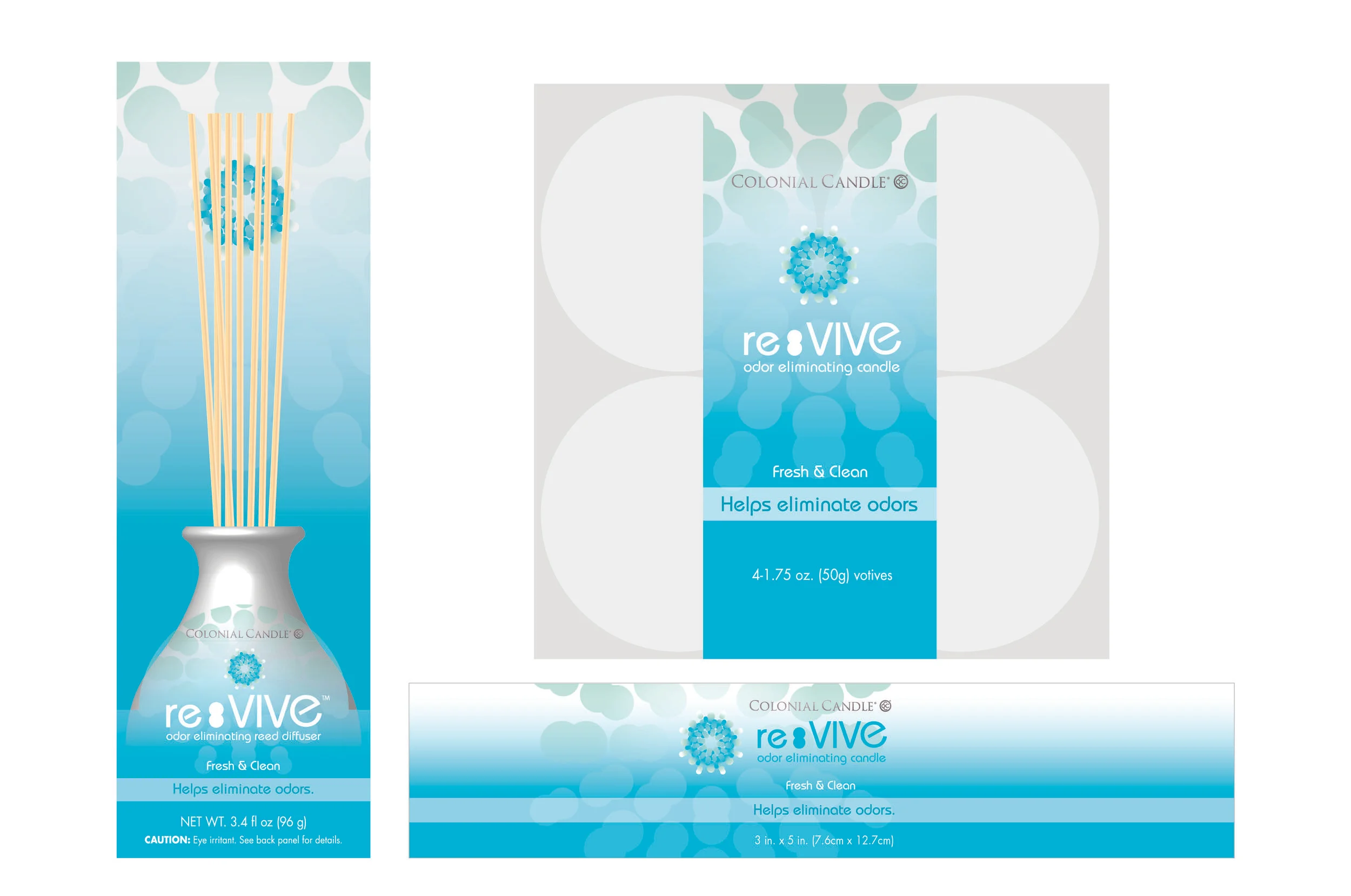 Re:VIVE reed diffuser and tealight candle packaging