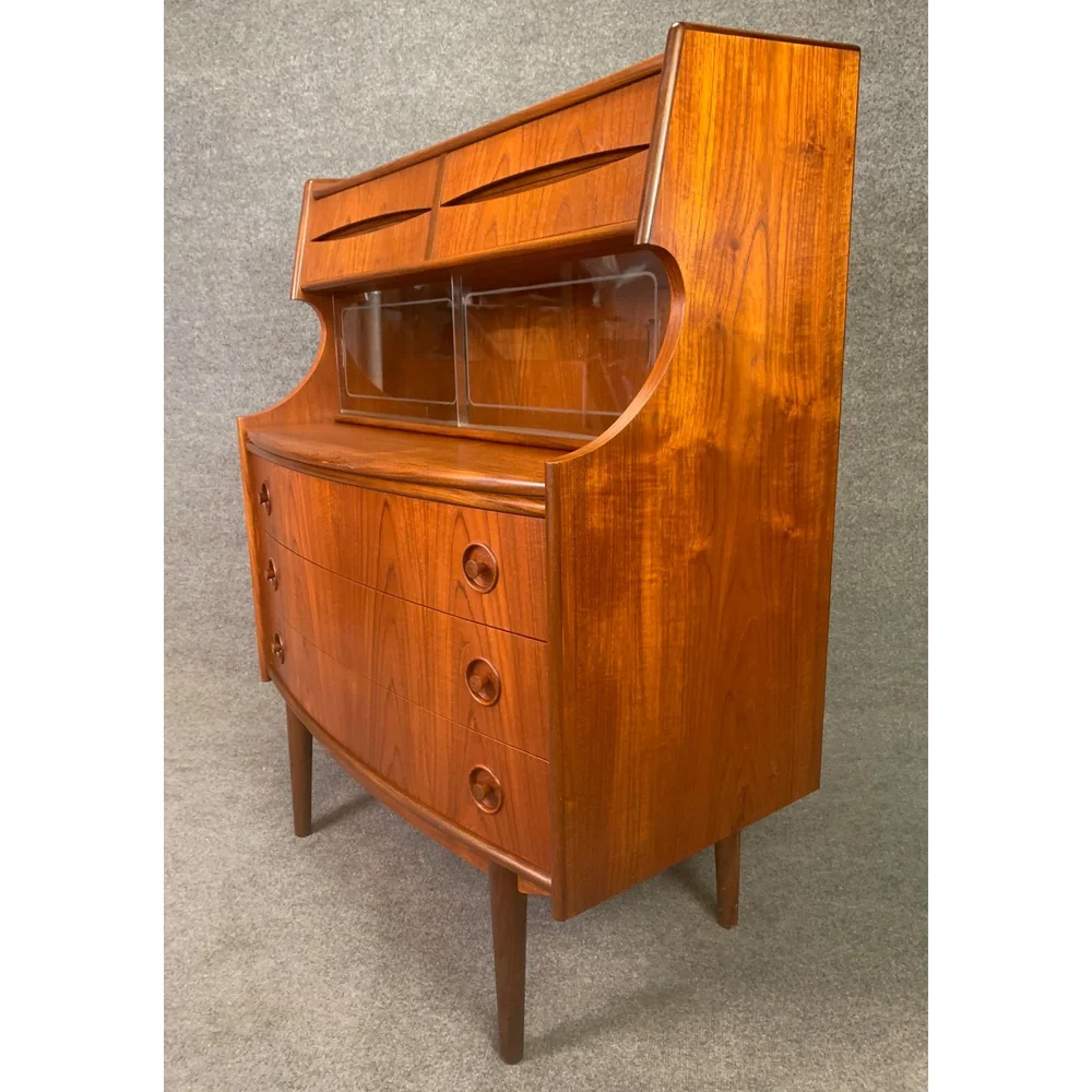 Vintage Danish Mid Century Modern Teak Secretary Desk Attributed To Arne Vodder Aymerick Modern