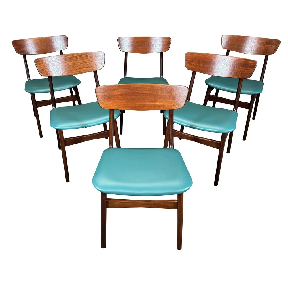 6 Vintage Danish Mid Century Modern Teak Dining Chairs by
