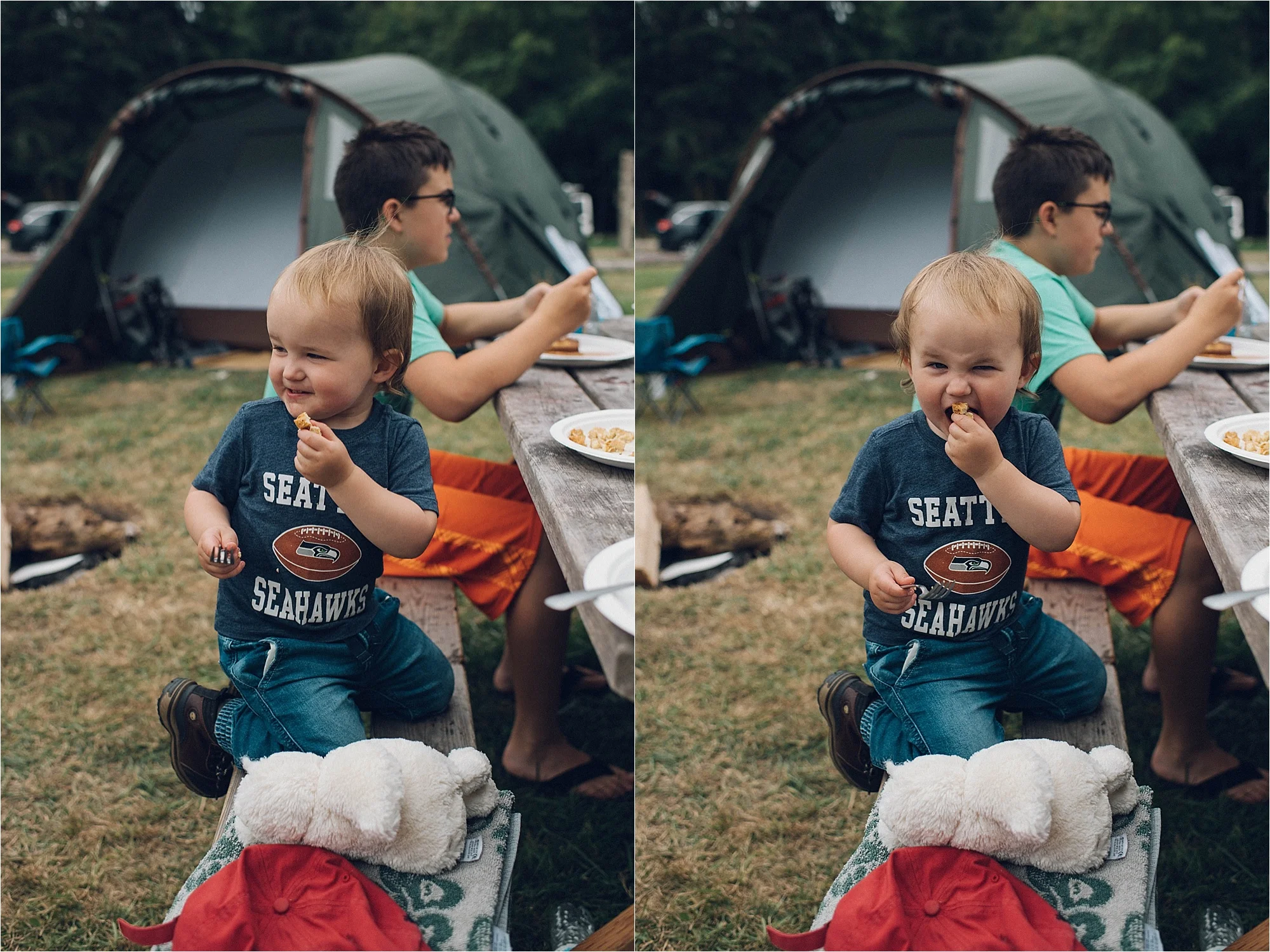 Billy makes angry faces when he eats. It's his favorite thing to do. 