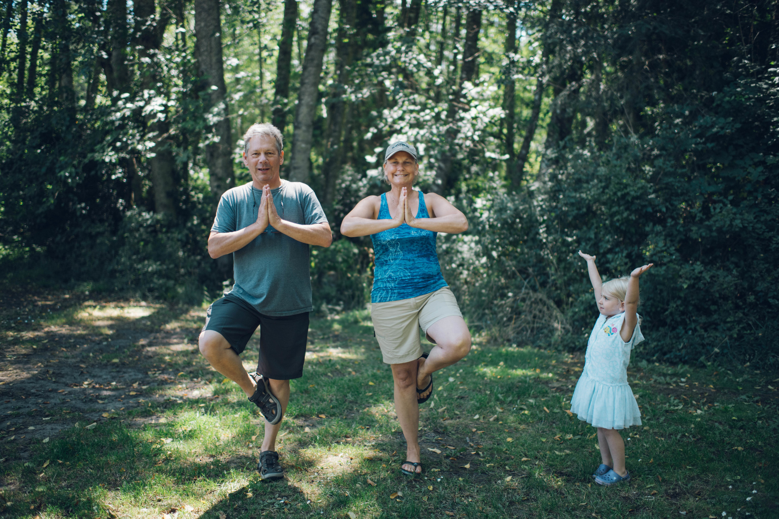 It's important to teach your grandparents yoga on camping trips. Noted! 