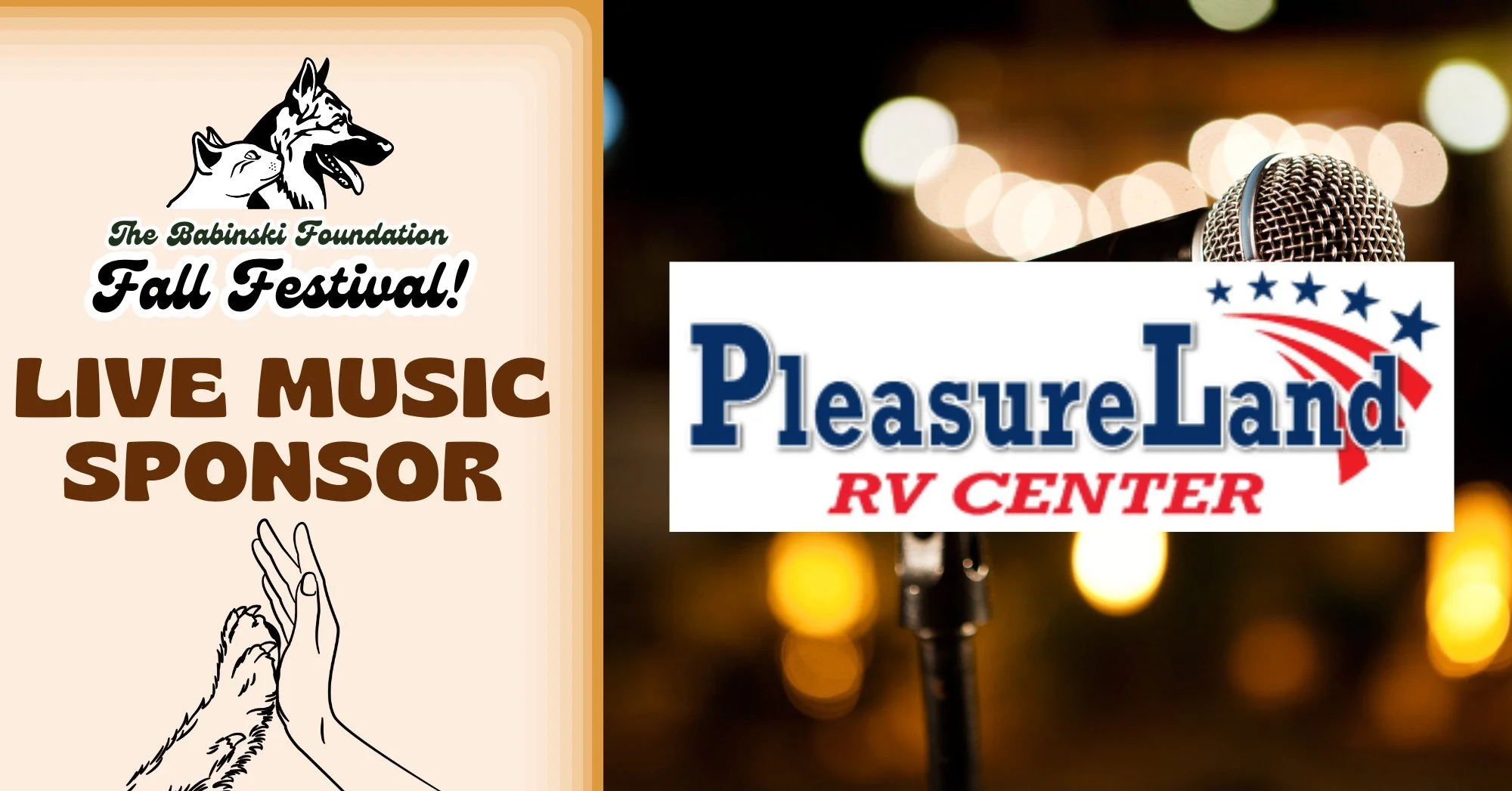 Thanks to the generous support of PleasureLand RV Center, the stage is set for an incredible day of Live Music at the Fall Festival!

Be sure to catch performances by Mike and Jan Cherry, Eric Whitson, and Norman's Bait and Tackle! Thank you, Pleasur