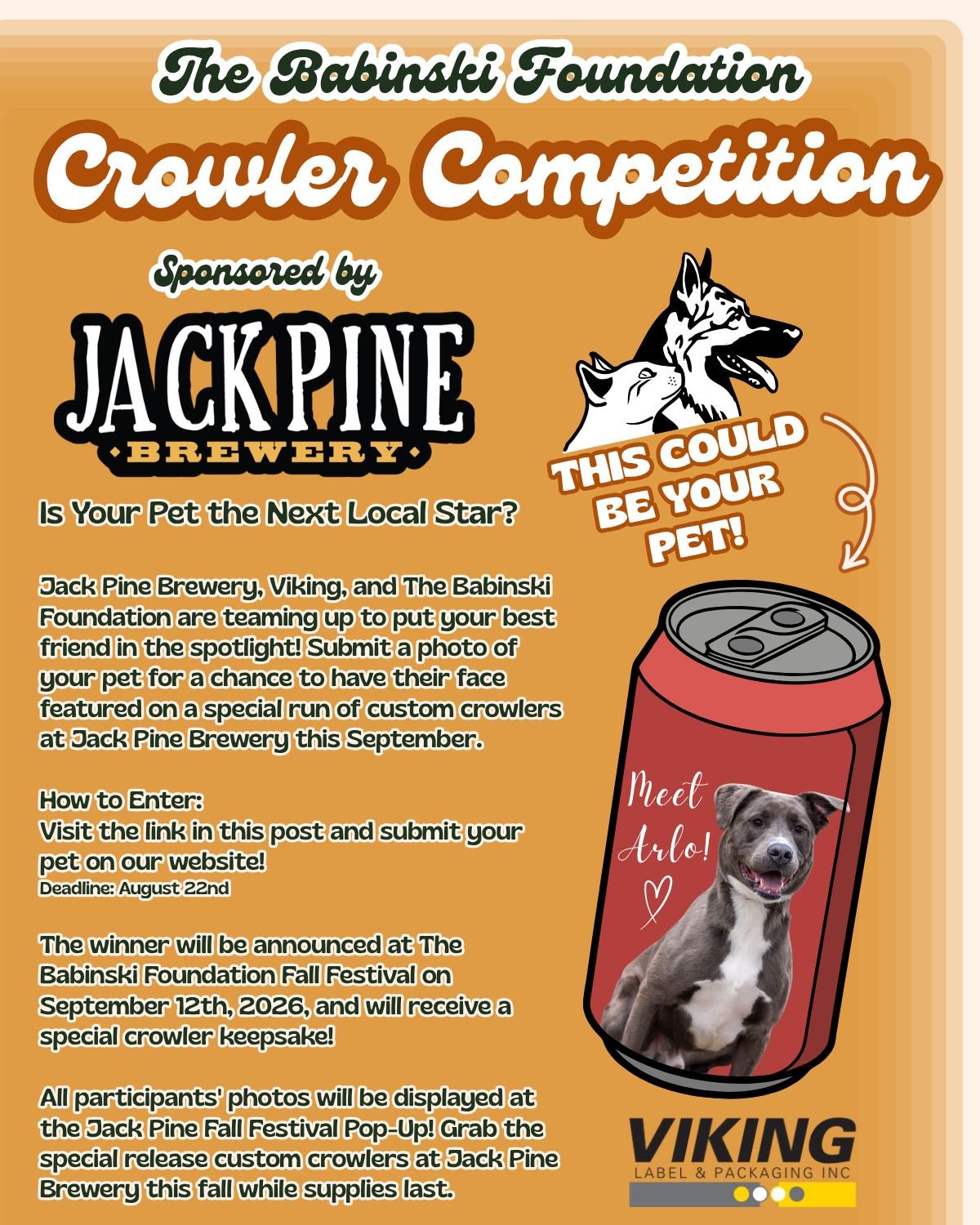 🍻 Is your pet the next face of Jack Pine Brewery? 🍻

Starting this weekend (June 6th), swing by Jack Pine Brewery to grab a special brew featuring one of our long term shelter dogs. Scan the QR code on the can or visit the link highlighted in our b