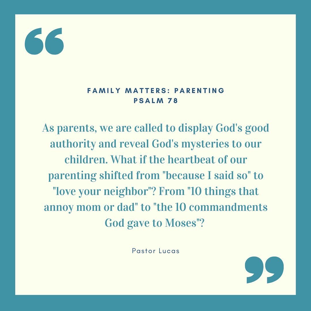 Family Matters - Parenting from Psalm 78

This past Sunday Pastor Lucas preached from Psalm 78 on Parenting. Listen to it here! [link in profile] 

https://podcasts.apple.com/us/podcast/grace-church-southwest/id1317635190?i=1000578342560
