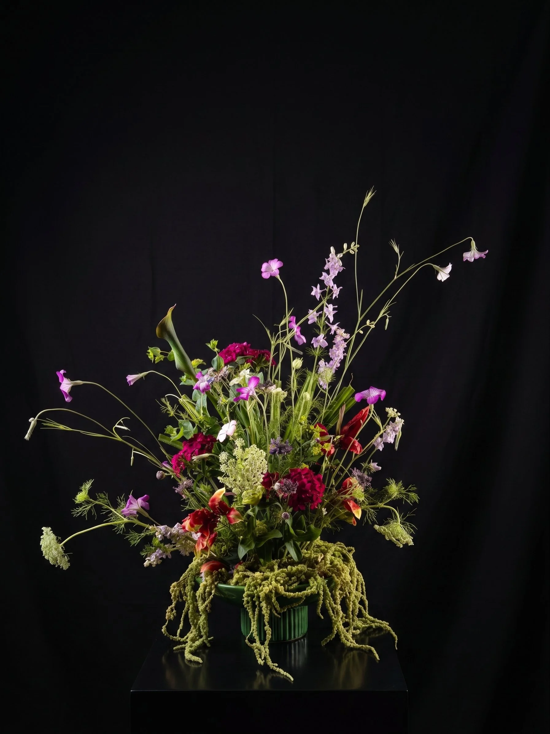 Maghan McDowell flowers green pedestal black bg.jpg