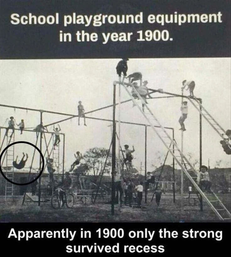 Although healthcare and insurance costs are bad and getting worse, playground equipment has steadily improved in the last 120 years.