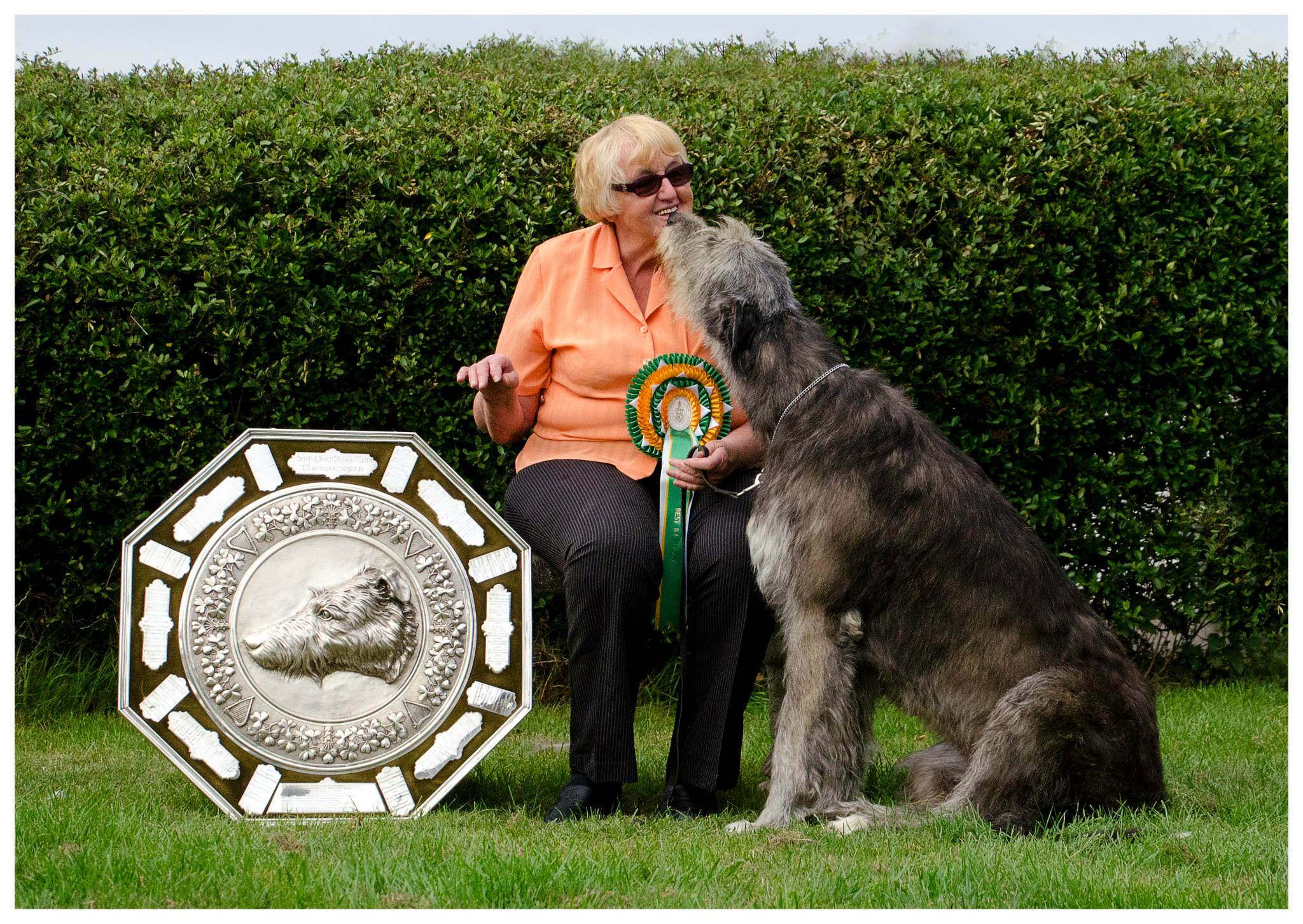 CH. Nellwyns Miss Pollyanna and Kathy - with the Graham Shield for winning Best in Show at the Irish Wolfhound Club Championship Show