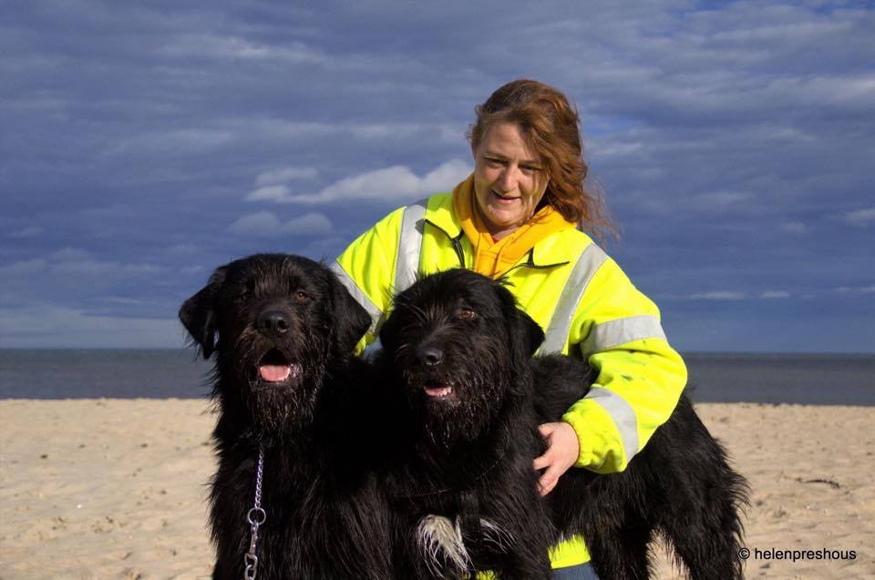Nicci with Irish Wolfhound crosses Basil & Bertie