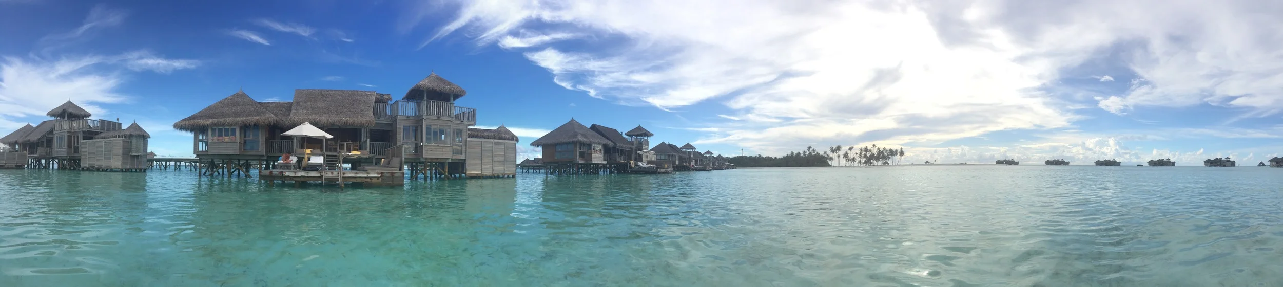 View of our residence from out in the crystal clear water of the Maldives