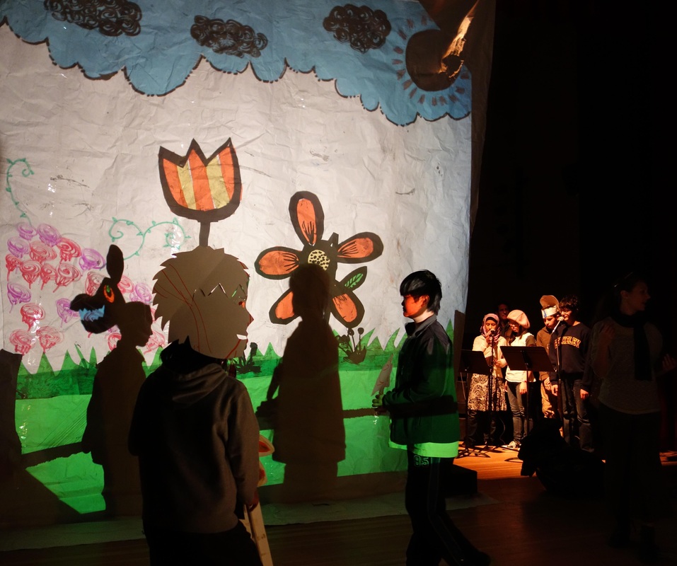   MLK MS student shadow play backstage  