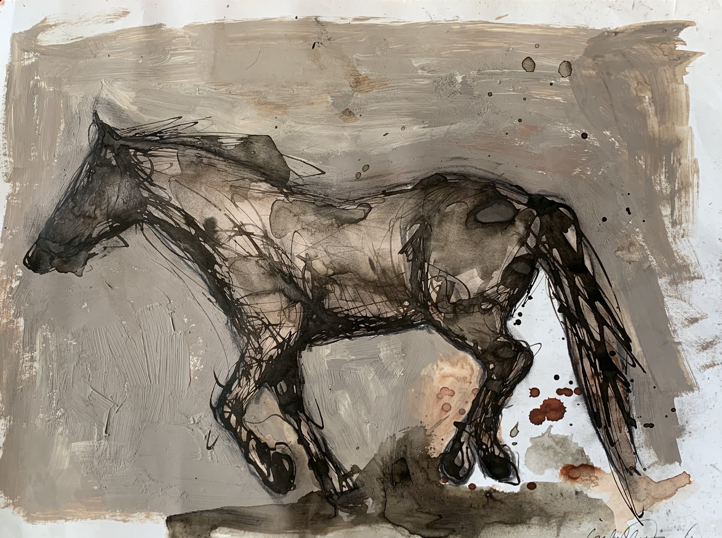 Study of Horse on Paper with Ink