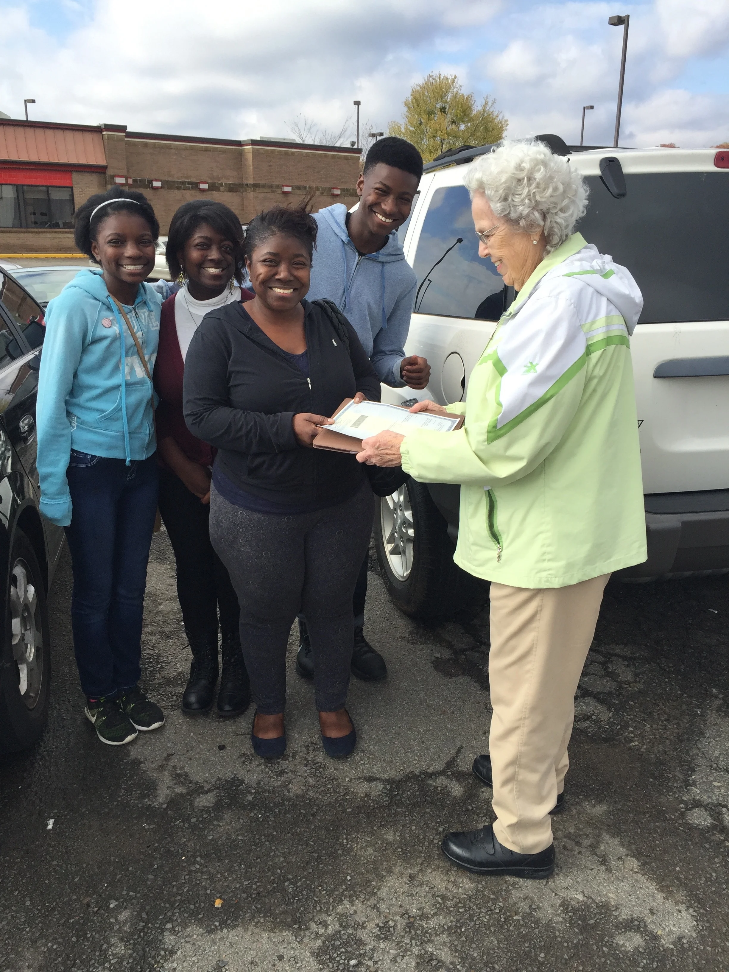 This is Rochelle and her children being presented the title to their vehicle through Project 3:27. She was in school to become a Medical Clinical Assistant when her car broke down and it appeared it could not be repaired. She is to graduate in December and had no way to get to school to finish her courses and take the final tests. She was very despondent over the prospect of losing something she had worked so hard to earn. She had learned to live frugally and get by to pay for school and other expenses. She is very thankful to Project 3:27 Inc, the board and friends of the board and also very appreciative of the person who donated the vehicle. This grateful family will be able to continue their journey for a better life. Rochelle will be able to finish school, be able to find work at her chosen profession and take care of her family. You are invited to take a part in Project 3:27 so we can help more people that are in need. Contact Project 327 Inc. 32 Hilton Dr. Conway AR 72034 or call 501-327-3415 and leave a message.