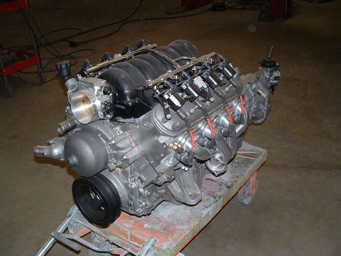 LS3 with the transmission installed and headers installed, and the new motor mounts