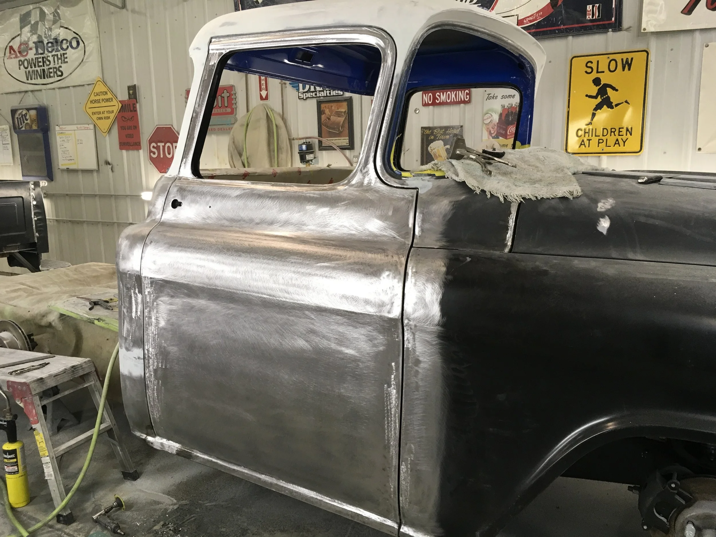 Ready for filler, 57 GMC.
