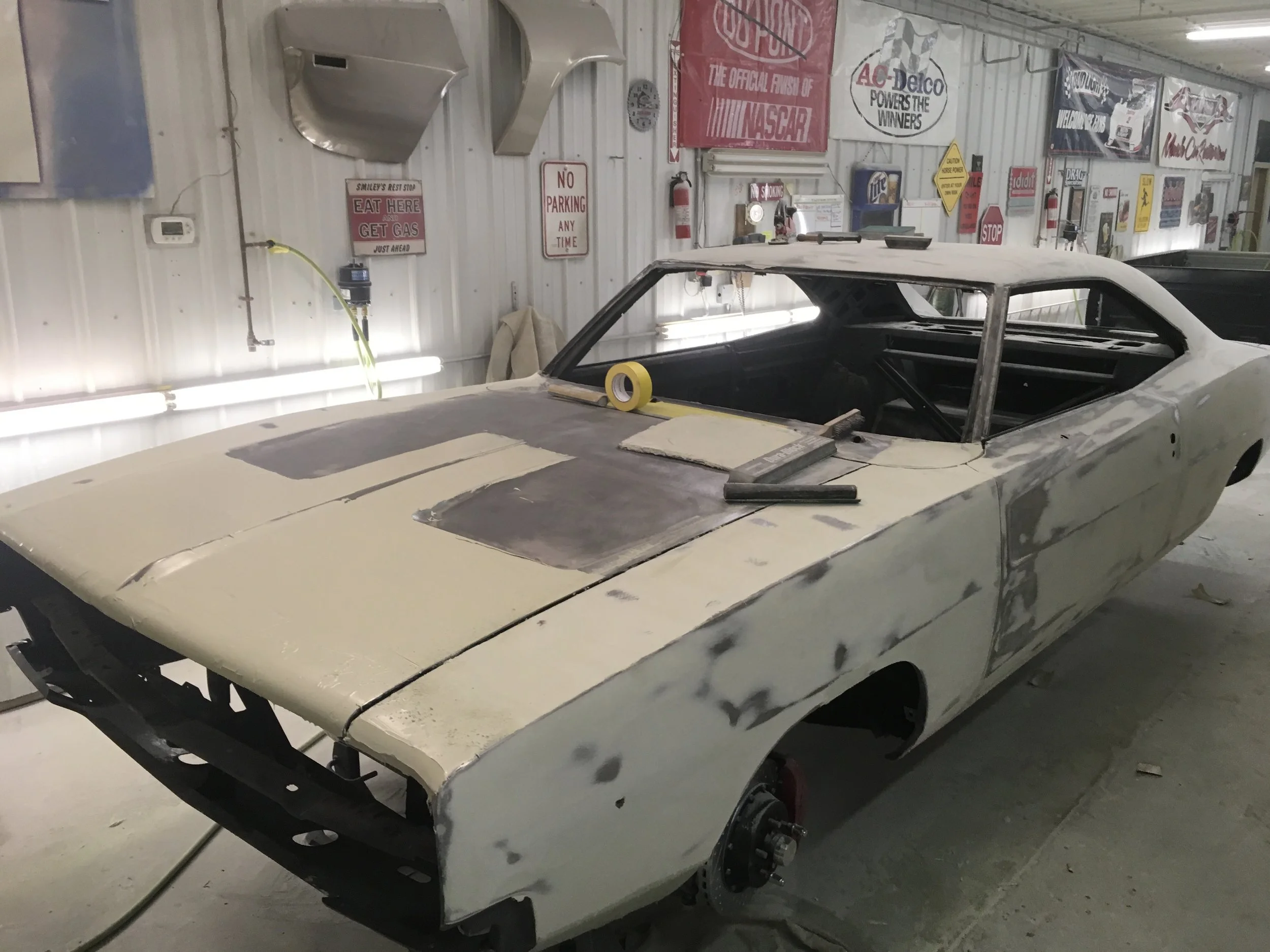 Rounding the corner on bodywork, 1968 He'll Cat Charger
