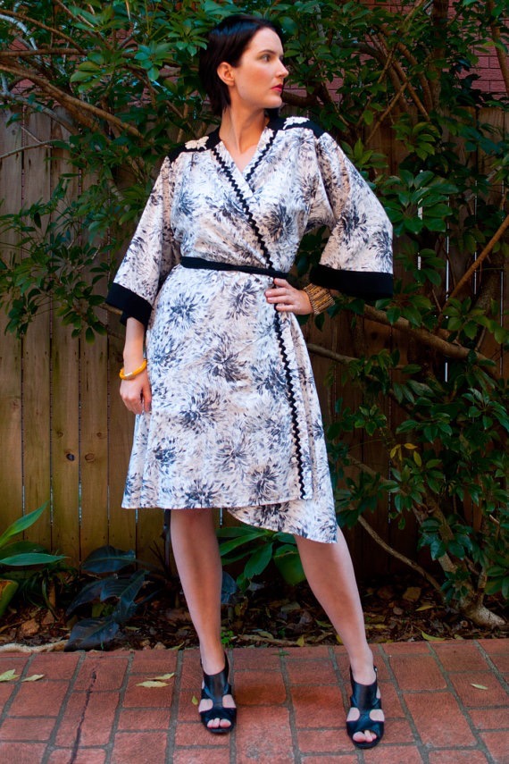 Black and White Kimono Dress, a one of a kind style, handmade from a vintage cotton.