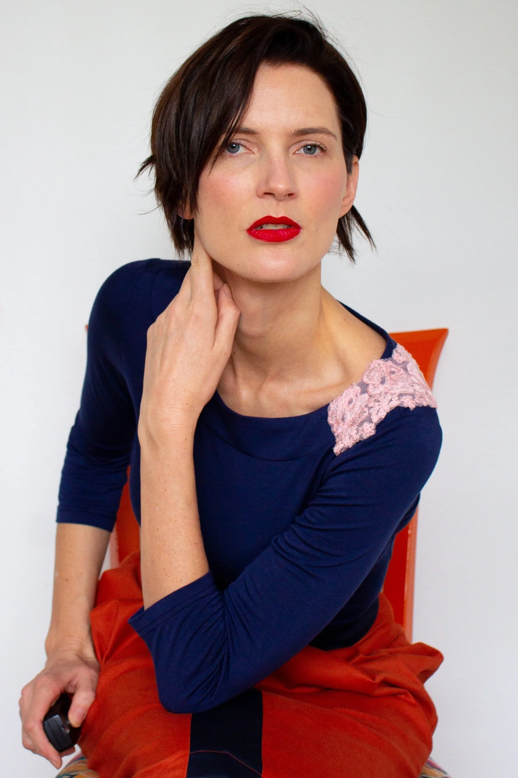 Navy Boat Neck Knit Top