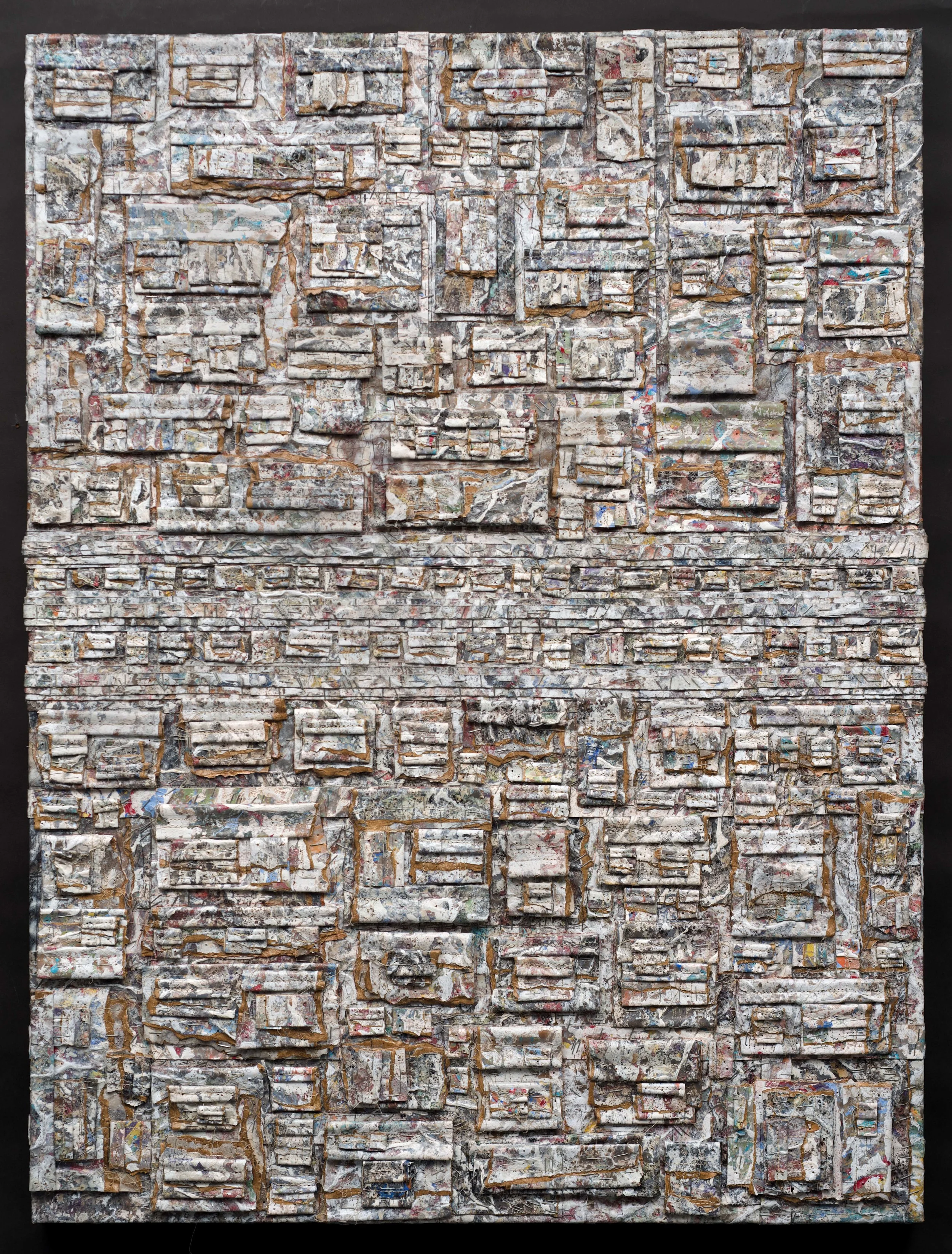 GroundWork #2 paper, acrylic, staples, thread 30"w x 40"h