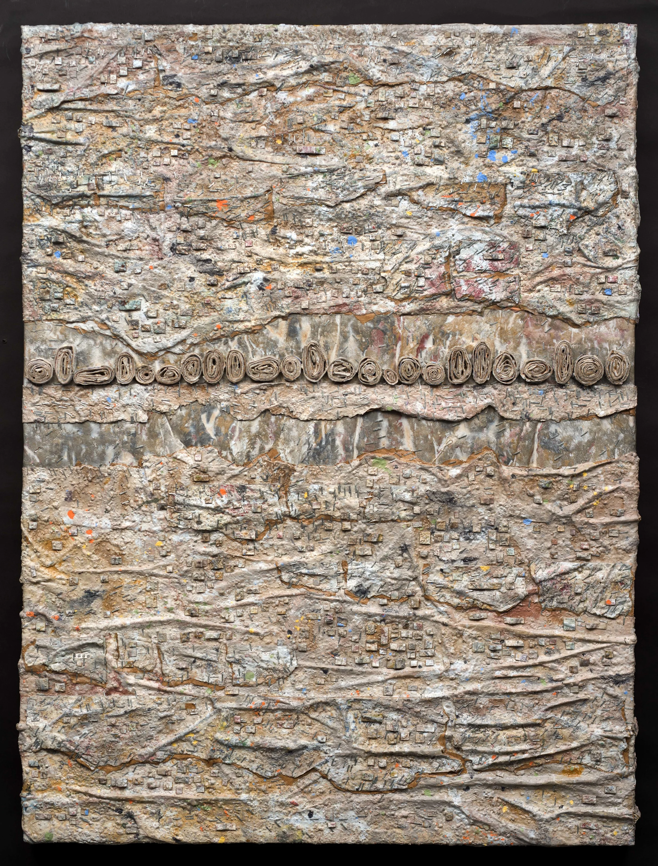GroundWork # 1 paper, acrylic, staples, thread, pva glue 30"w x 40"h