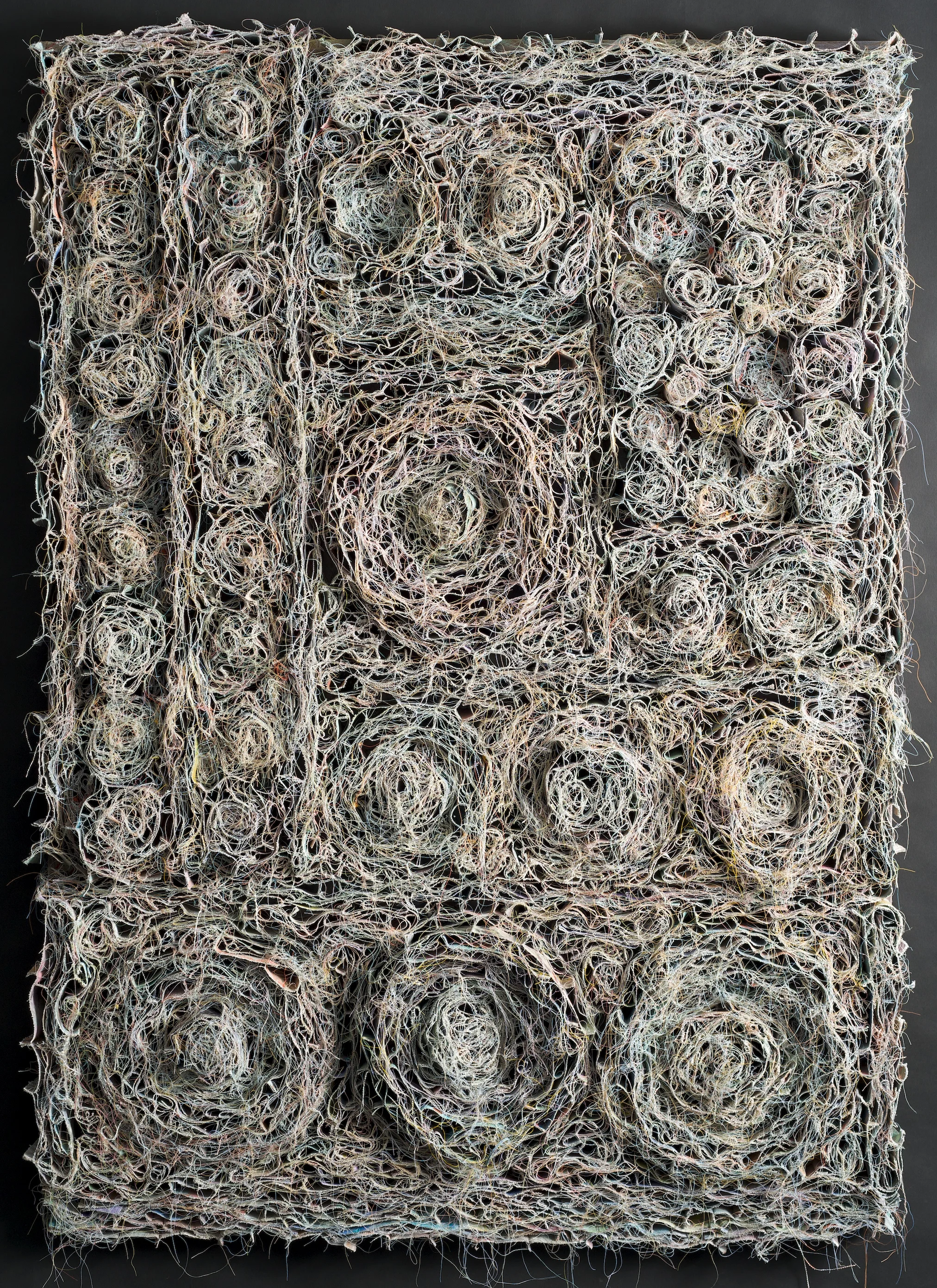   Composition #3   canvas, acrylic, thread  48"h x 36"w x 2"d 