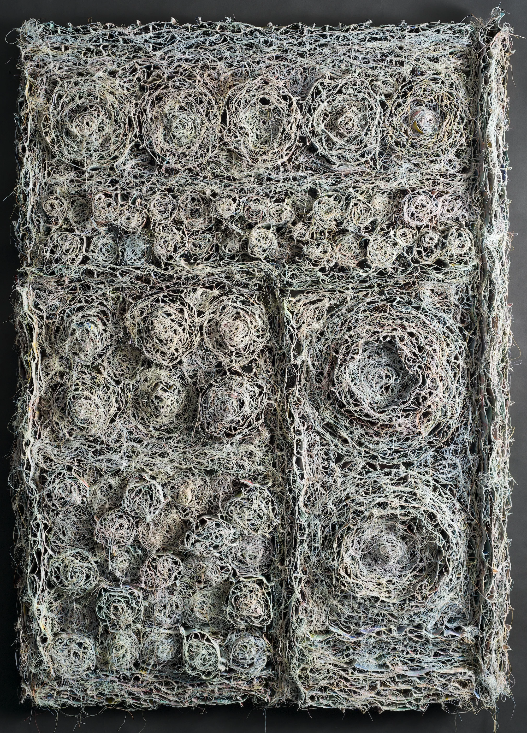   Composition #4   canvas, acrylic, thread  48"h x 36"w x 2"d 