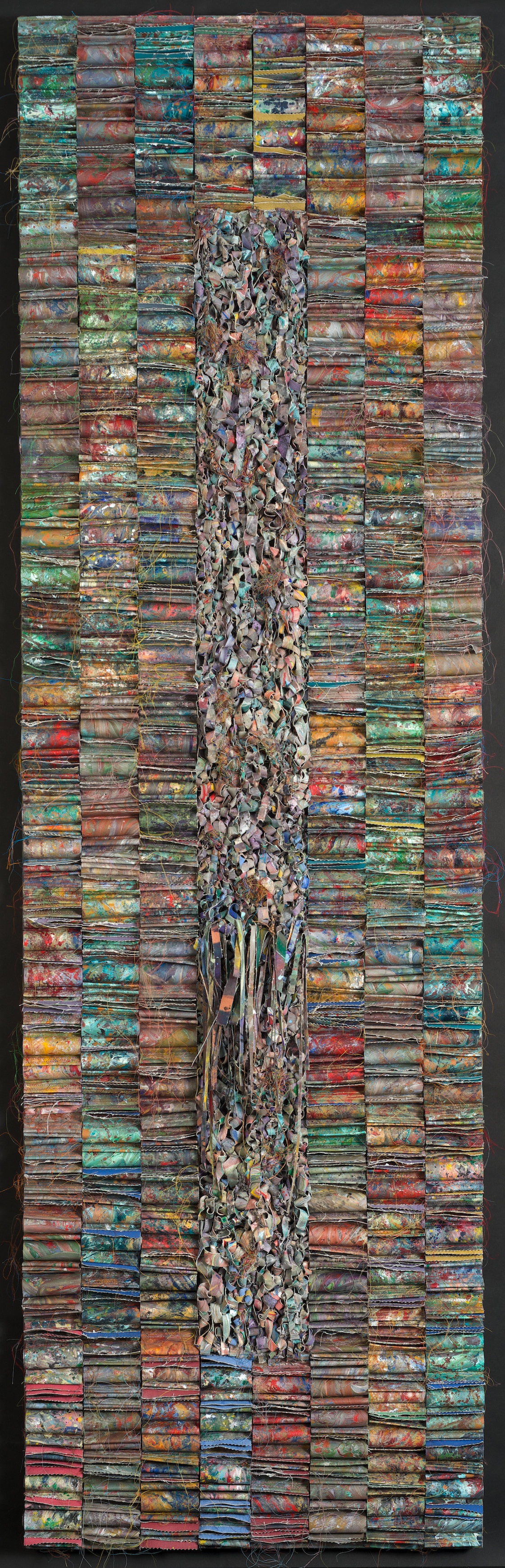 Textures of New Orleans #3  canvas, acrylic, thread  80"h x 24"w x 2"d  SOLD 