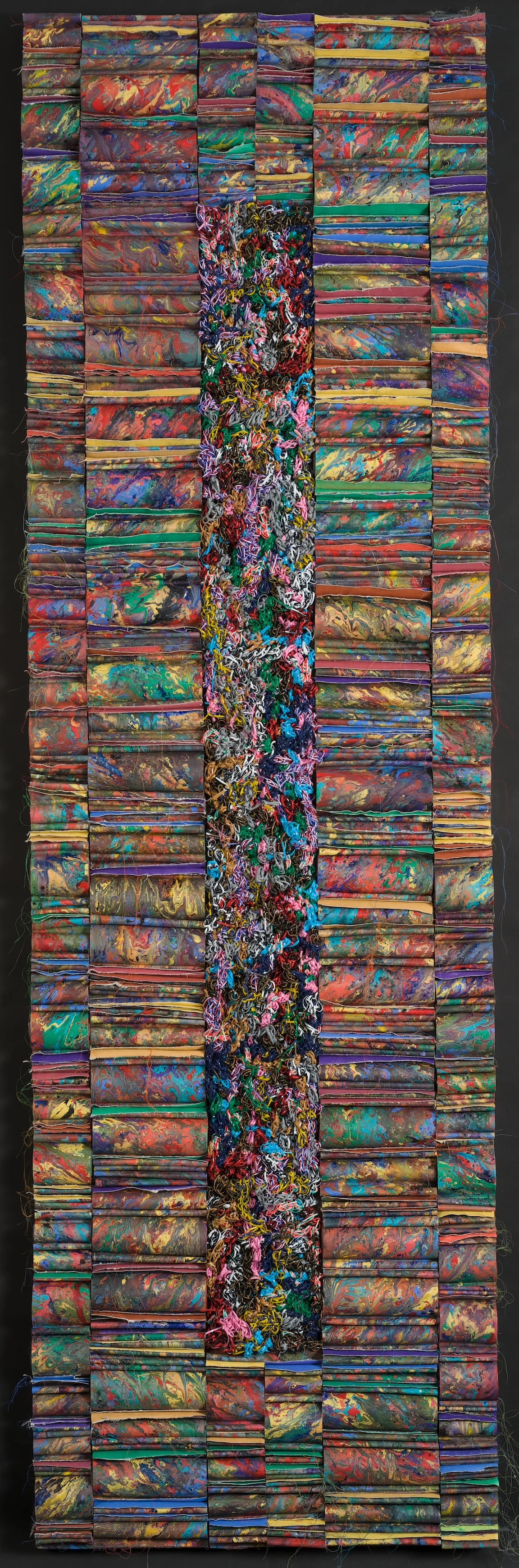   Textures of New Orleans #5   acrylic on canvas, thread, Rexlace  80"h x 24"w x 2"d  SOLD 
