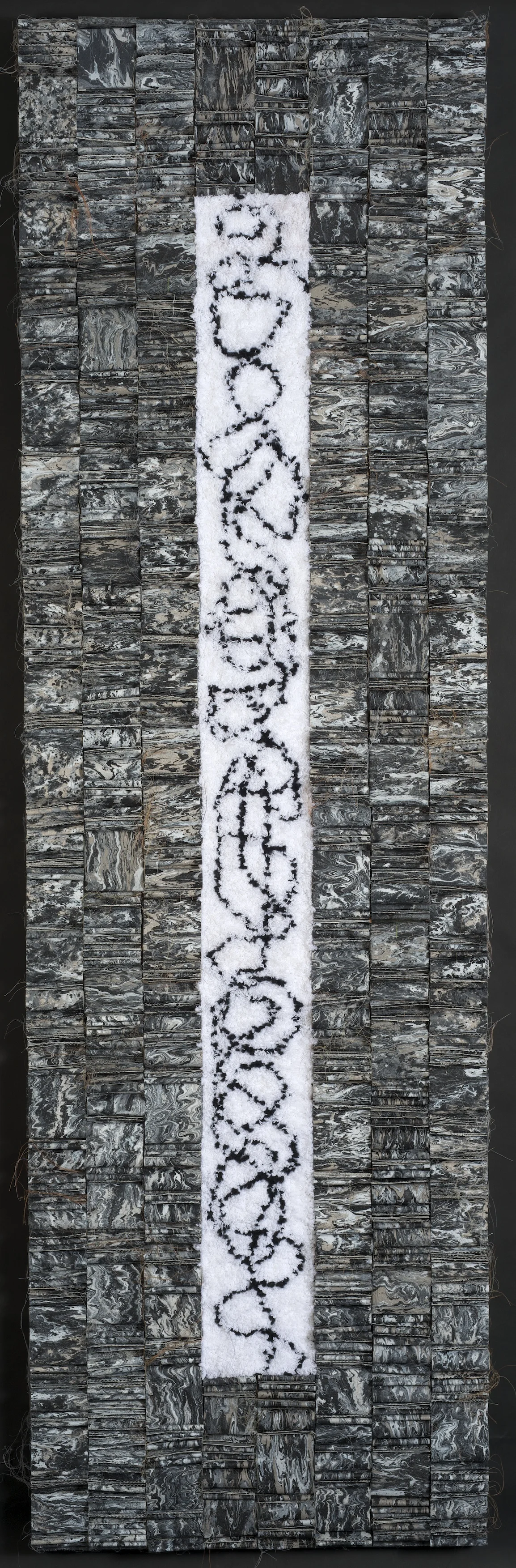   Textures of New Orleans #4   acrylic on canvas, thread, yarn  80"h x 24"w x 2"d 