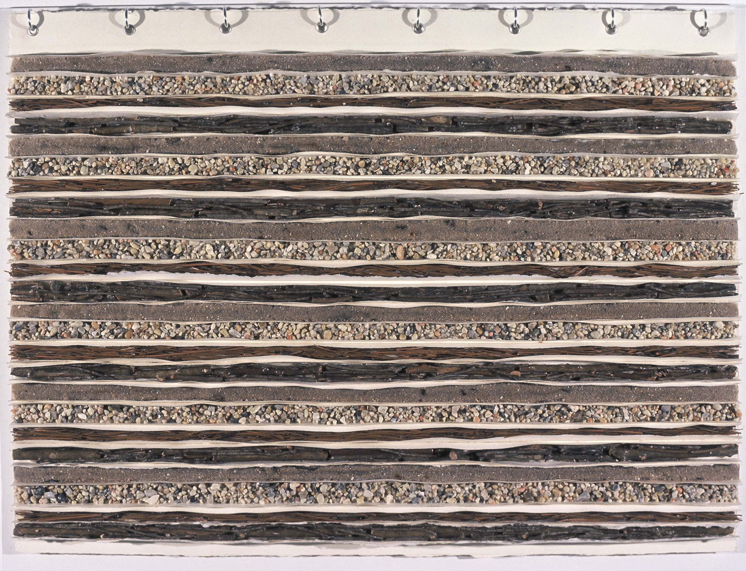  Earth Layers  heavy paper, sticks,  pebbles, sand, pine needles, acrylic gel  24"h x 30"w  SOLD 