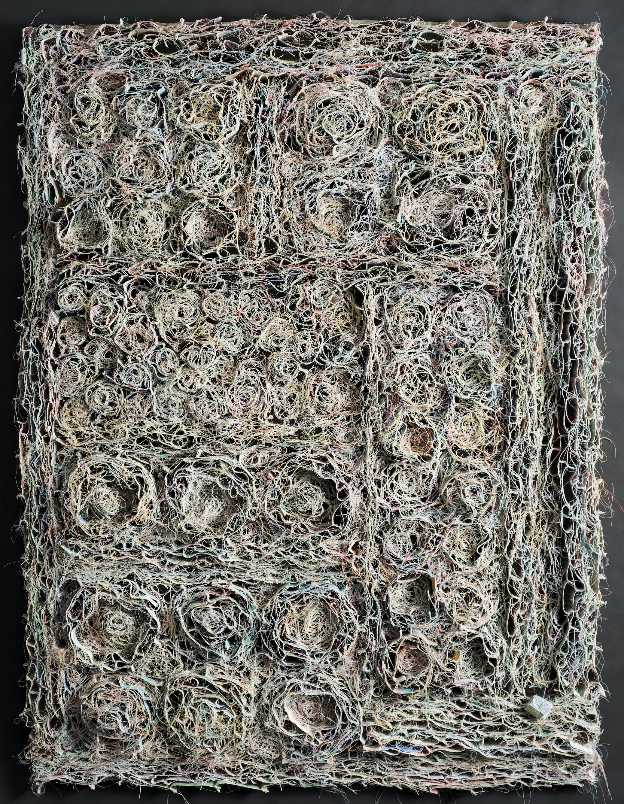   Composition #1   canvas, acrylic, thread  48"h x 36"w x 2"d 