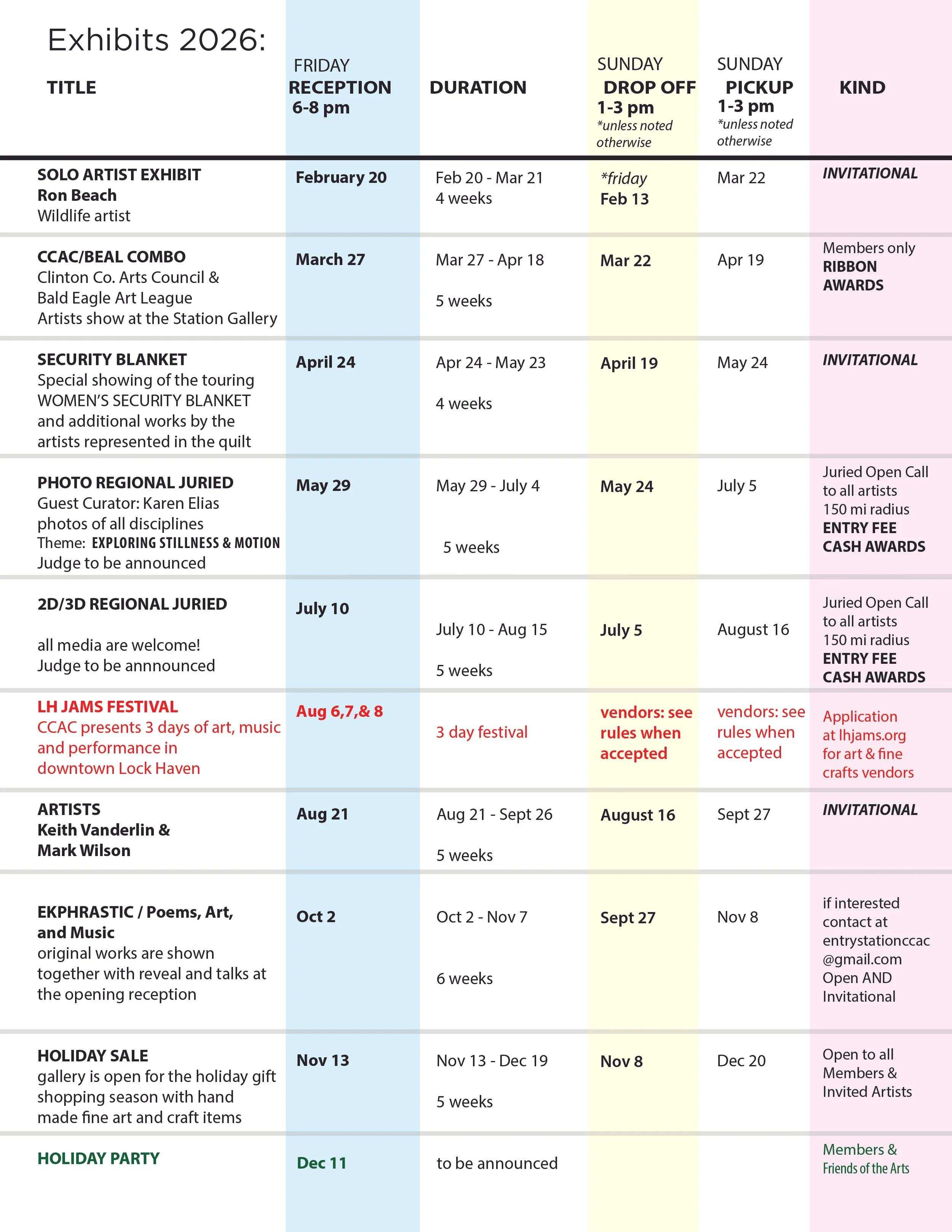 Station Gallery 2026 exhibition schedule