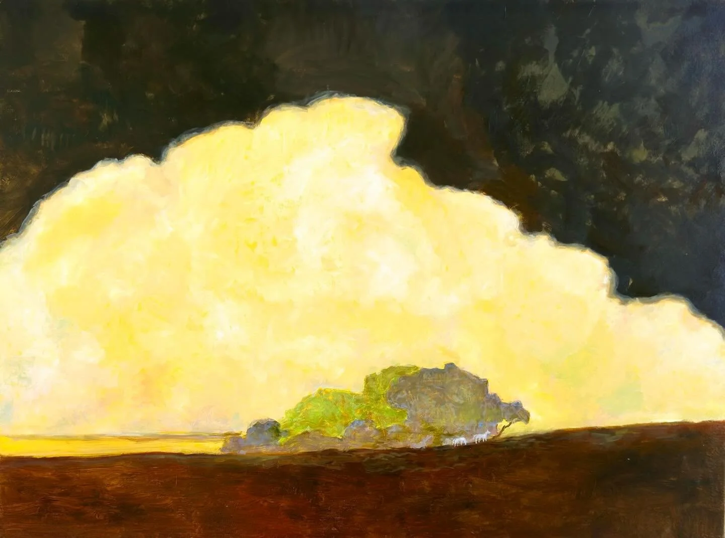 &ldquo;White Deer&rdquo; 
Oil on Canvas, 18&rdquo; x 24&rdquo;.
White deer are very important in my paintings. They were brought to the Point Reyes National Seashore from Asia in the 1940s.
They proliferated in the area until they were eliminated in 