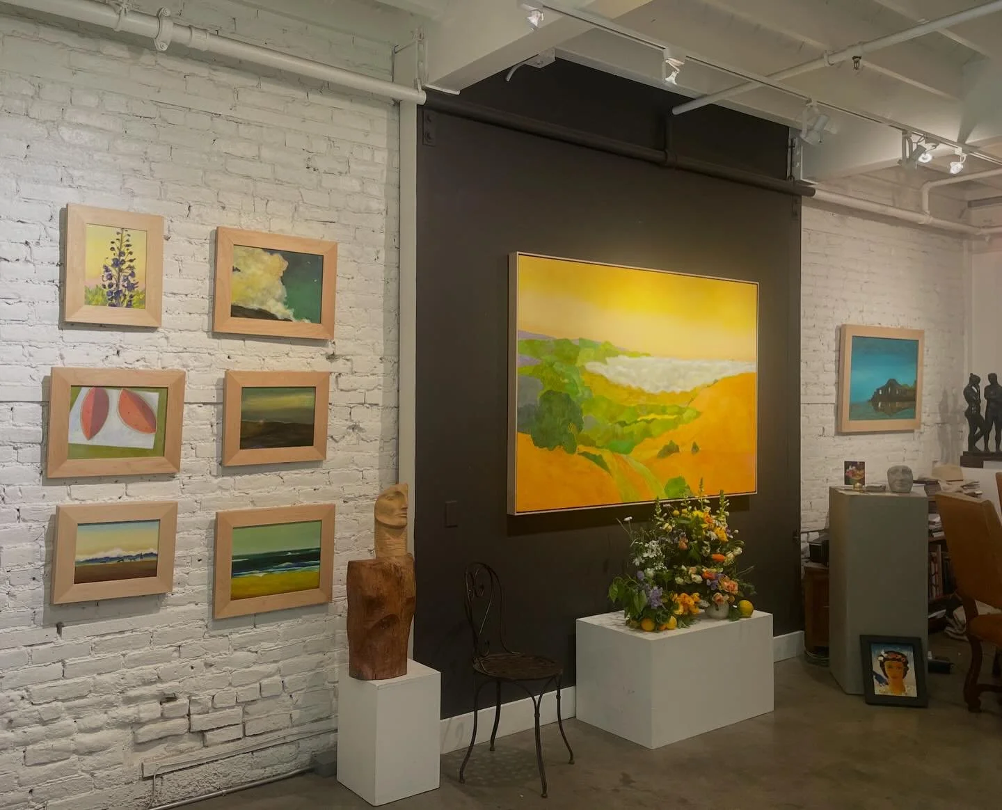 The main gallery of Erickson Fine Arts with my painting &ldquo;Fog in the Valley&rdquo;, Several smaller paintings are also displayed.
The show will be up until April 21st, we would love to see you there!