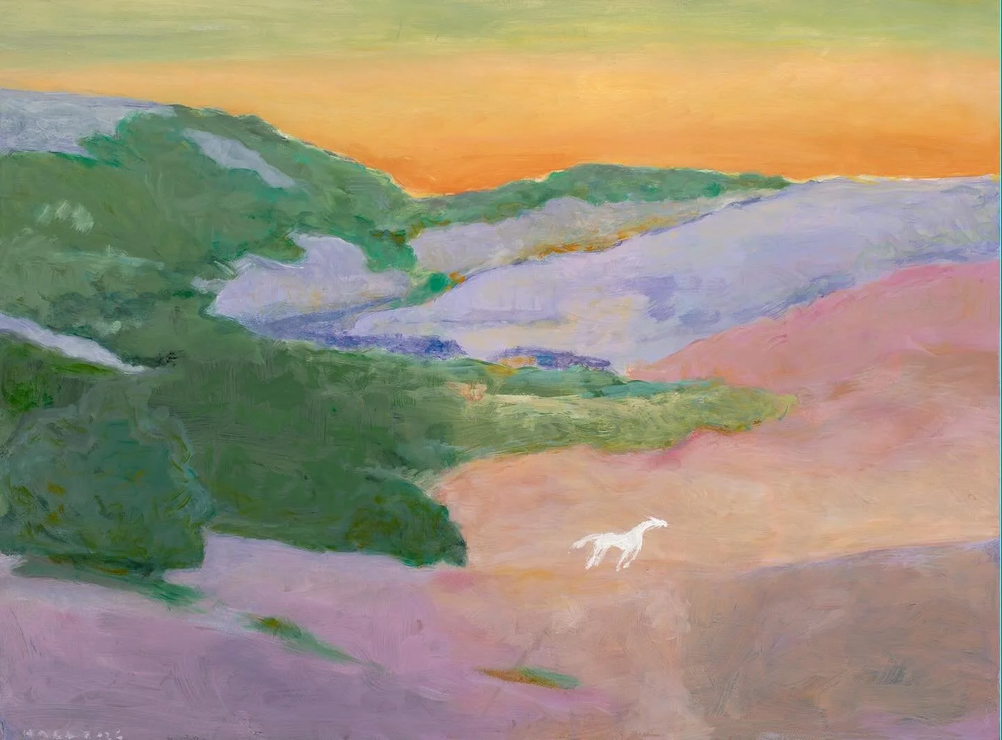 A White Horse running in the Twilight