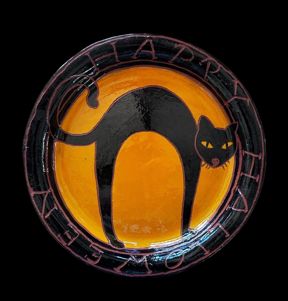 Halloween Cat Plate Orange Background #2