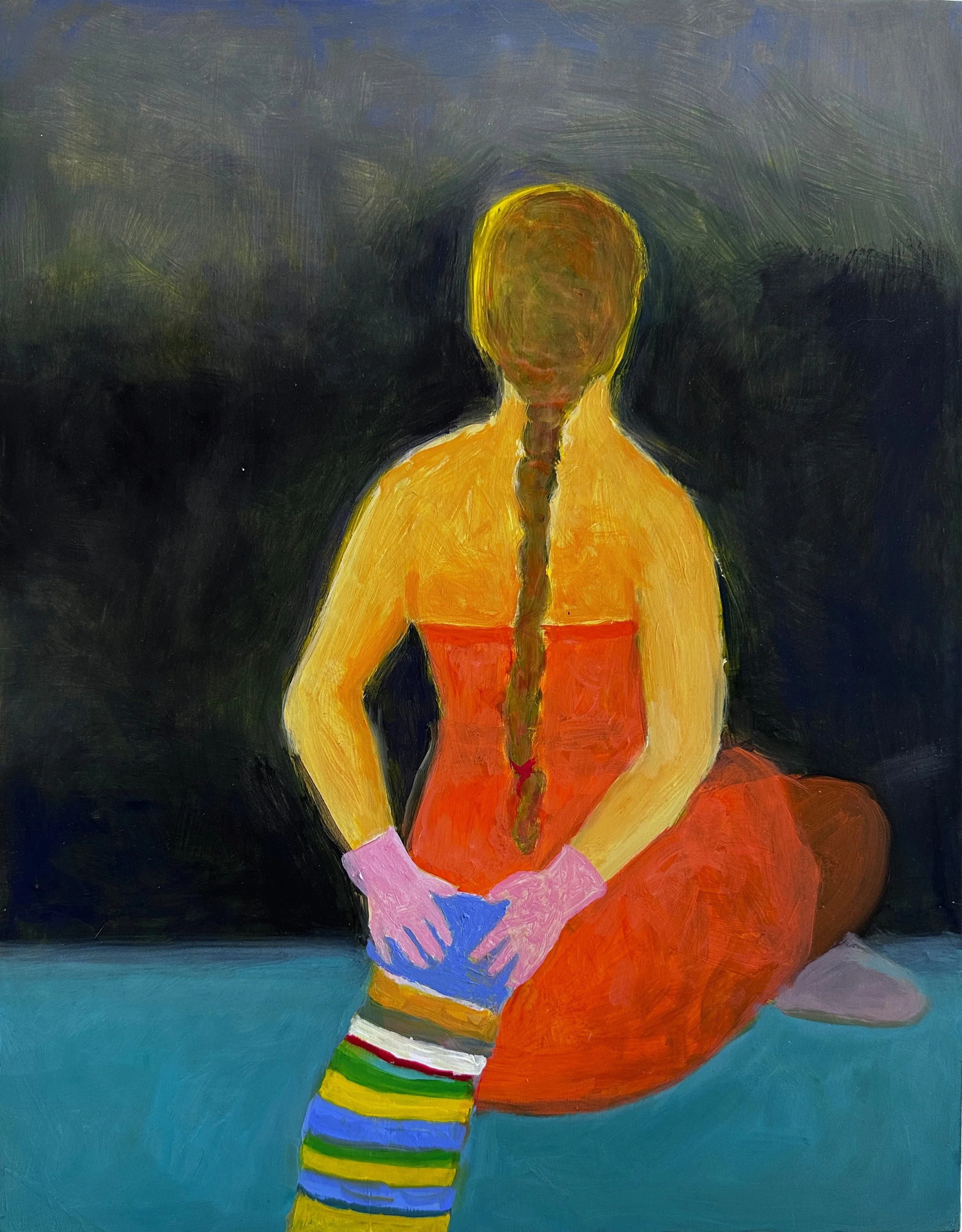 SOLD: “Woman with Pink Gloves and a Scarf"