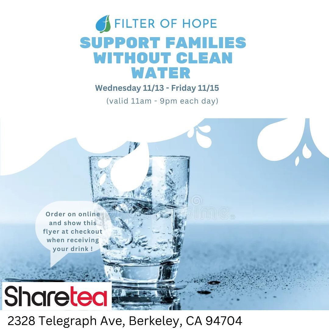 Filter of Hope 🚰 x Sharetea Fundraiser 🧋!!
Come grab a drink and support our mission trip to Costa Rica at Sharetea! 

A little bit of what we hope to do with Filter of Hope: we hope to preach the gospel and send out water filters out to communitie