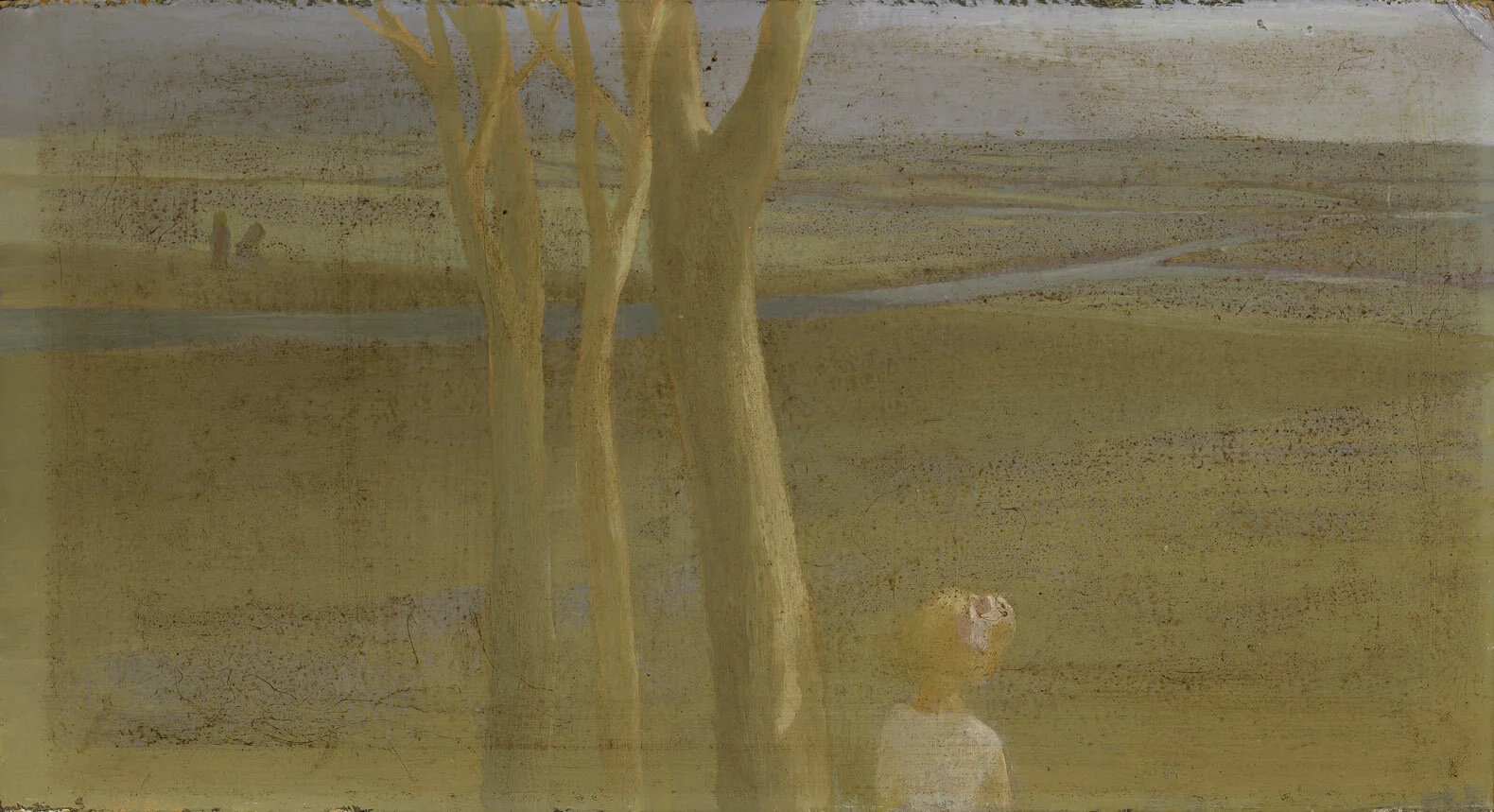 Girl in Landscape , 1949 oil on cardboard 5 x 9 inches; 12.7 x 22.9 centimeters