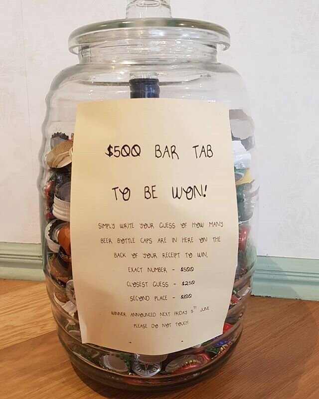 Do you want to win a $500 bar tab?? Simply write your guess of how many beer bottle caps are in here on your receipt to win! 
Winner will be announced this Friday 🥳
#postofficepub